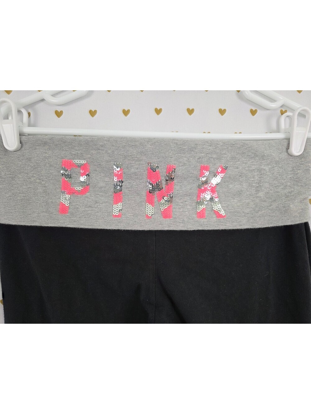 Victorias Secret PINK Chevron Bling Flare Foldover Y2k Yoga Pans Sequined Large